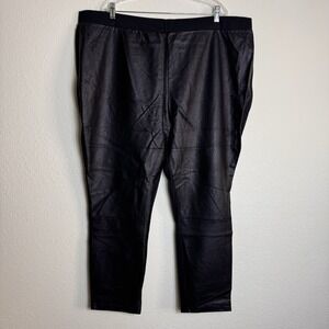 NANCY O'DELL WOMENS FAUX LEATHER FRONT PANTS SIZE 3X NEW A421152 BLACK PULL-ON